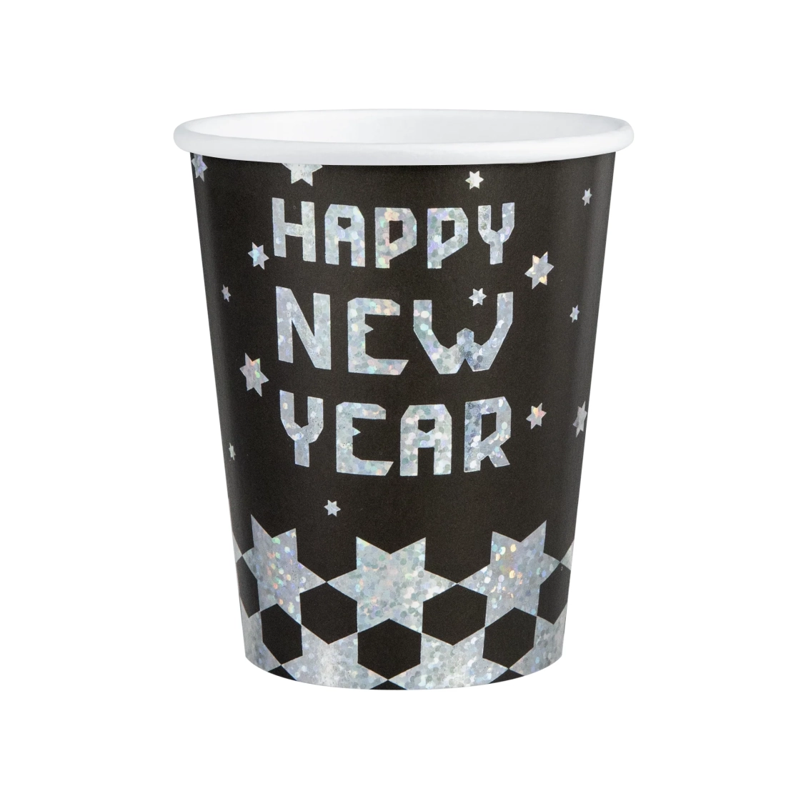 Pahare petrecere Happy New Year, negru-argintiu, 220 ml, set 6 buc