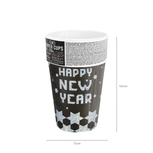 Party poháre Happy New Year čierno strieborné 220 ml 6 ks