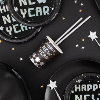 Pahare de petrecere Happy New Year, negru-argintiu, 6 buc.