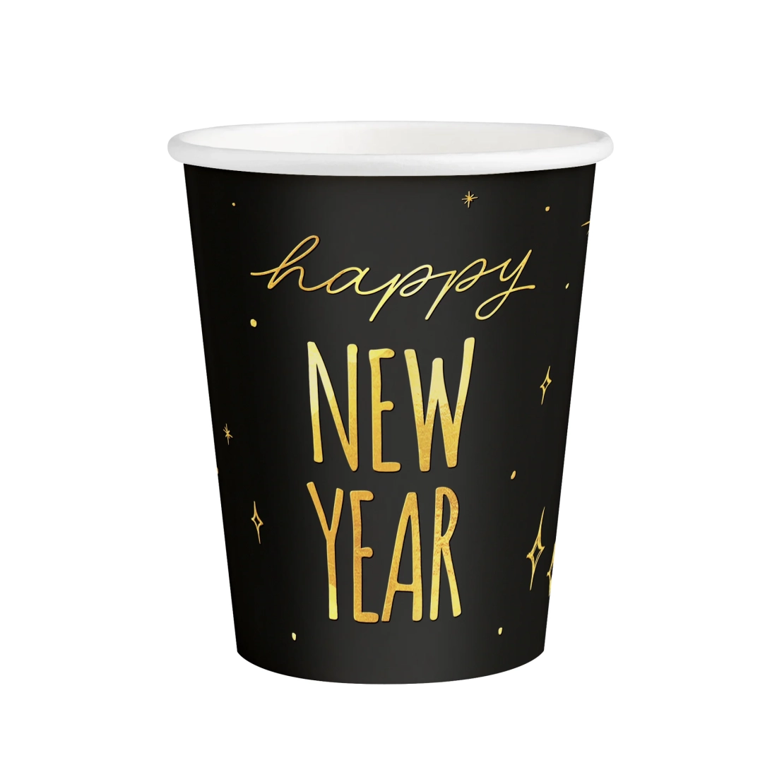 Party kelímky Happy New Year černo‑zlaté 220 ml 6 ks