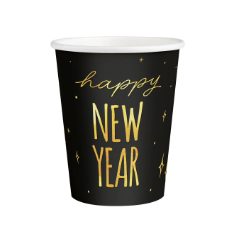 Party poháre Happy New Year čierno zlaté 220 ml 6 ks