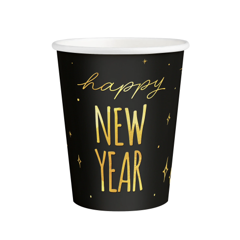 Party čaše Happy New Year crno-zlatne 220 ml 6 kom
