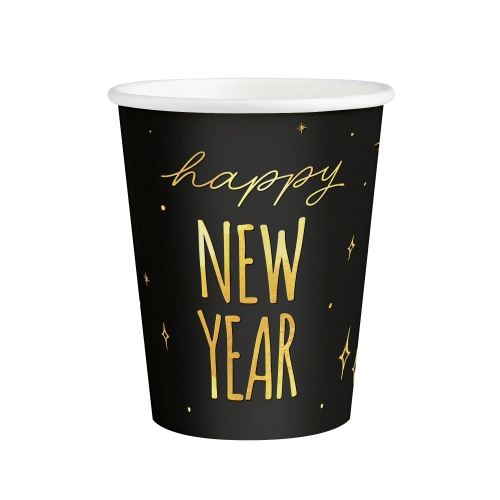Party kelímky Happy New Year černo‑zlaté 220 ml 6 ks