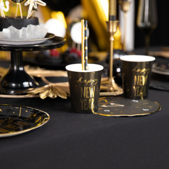 Party poháre Happy New Year čierno zlaté 220 ml 6 ks