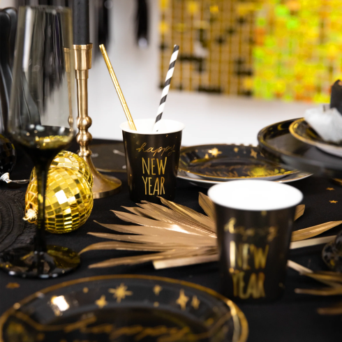 Party čaše Happy New Year crno-zlatne 220 ml 6 kom