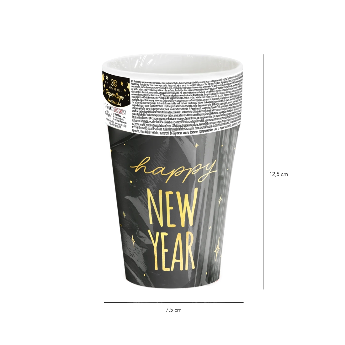 Party kelímky Happy New Year černo‑zlaté 220 ml 6 ks