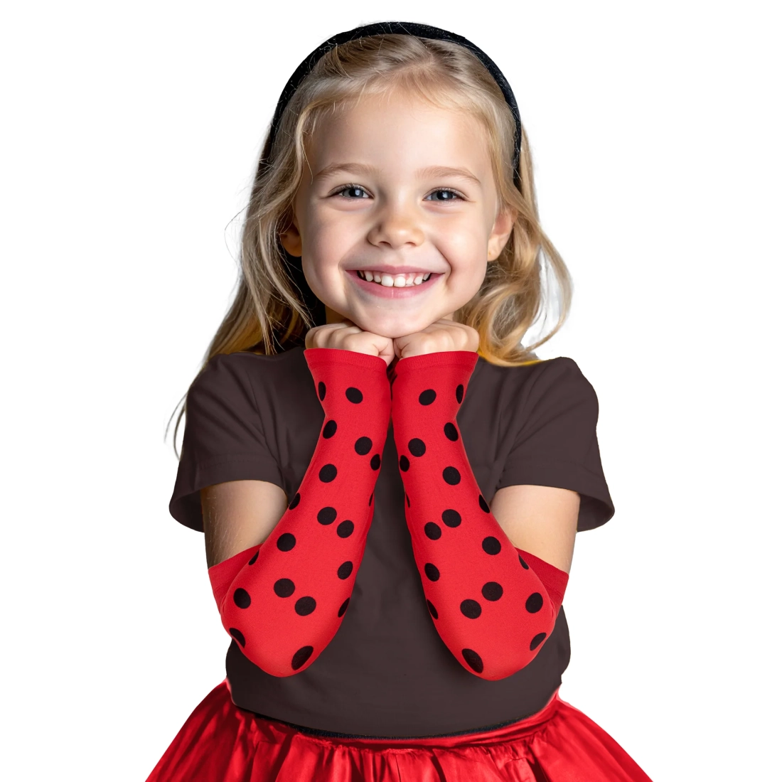 Party rukavice bez prstiju, crvene s crnim točkicama