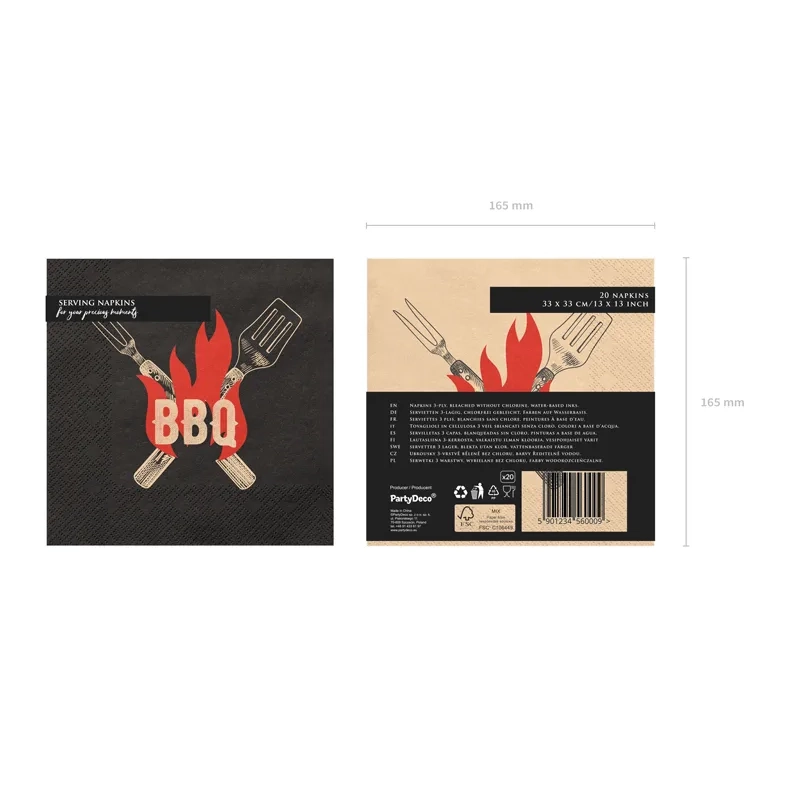 Papirnate party serviete BBQ 33 x 33 cm, 20 kosov, mix