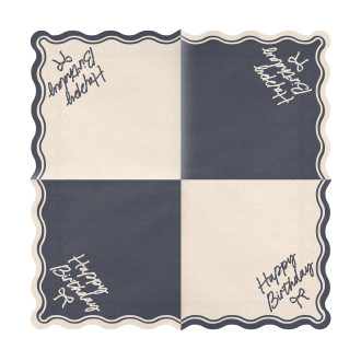 Șervețele de petrecere Happy Birthday Bow bej-negru, 12 buc.