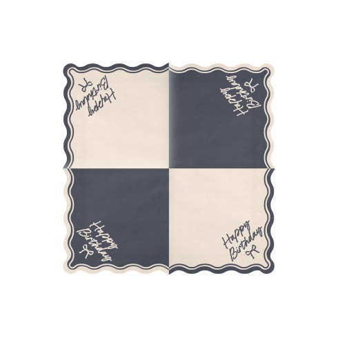 Șervețele de petrecere Happy Birthday Bow bej-negru, 12 buc.