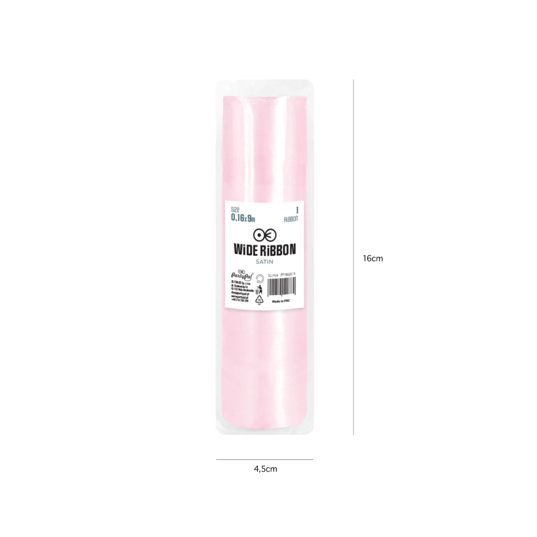 Panglică de petrecere satinată roz deschis 16x900 cm