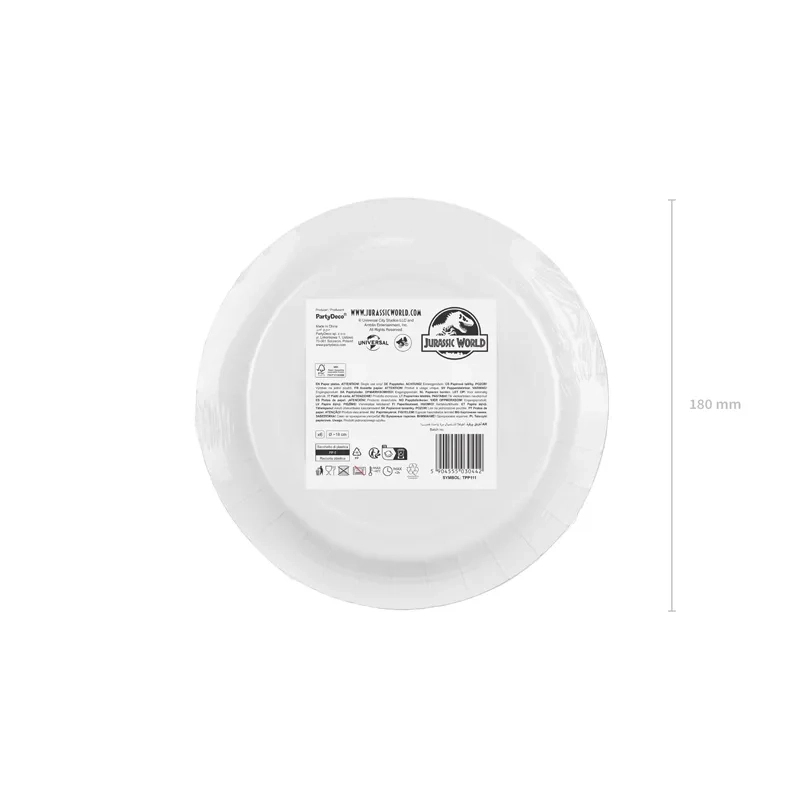 Jurassic World partytányérok, vegyes színekben, 6 db