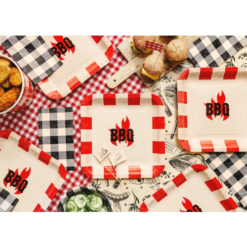 Farfurii de petrecere din hârtie BBQ pătrate, 6 buc.