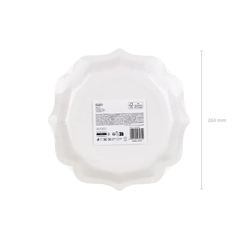 Papirnati party krožniki beli z zlatim ornamentom, 6 kos