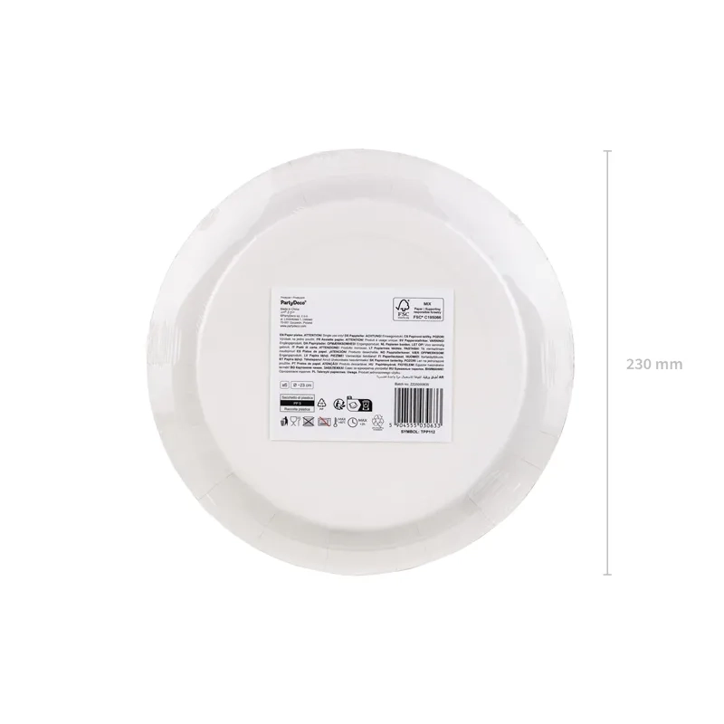 Papirnati party krožniki beli z zlatim ornamentom, 6 kosov