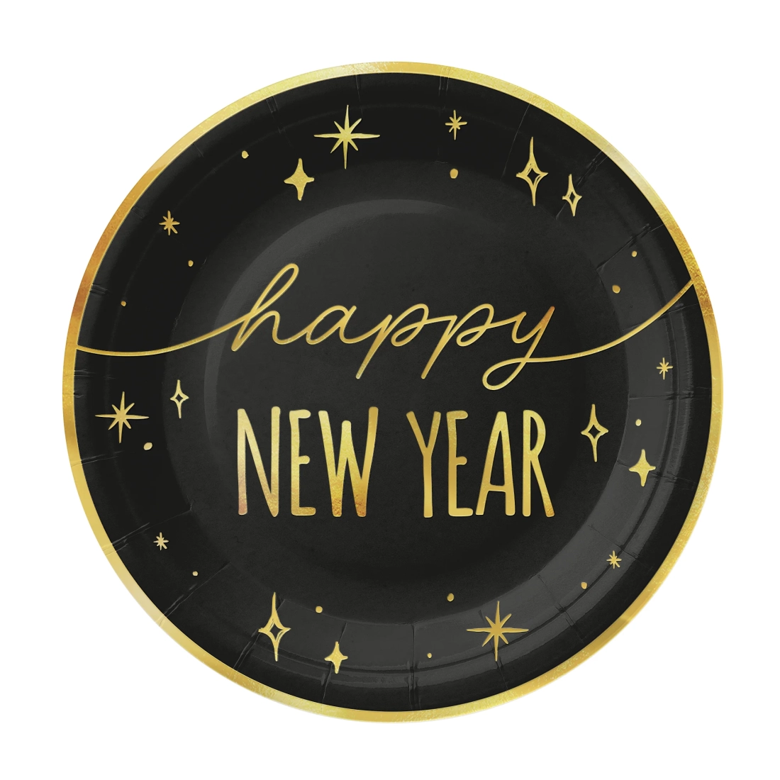 Happy New Year fekete‑arany papírpartitányér 6 db