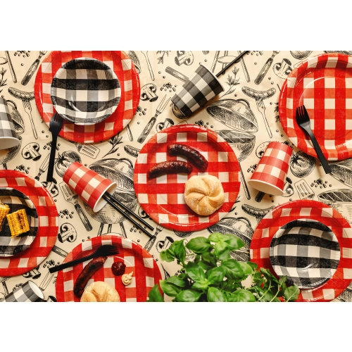 Farfurii de petrecere din hârtie, model în carouri, mix, 27 cm, set 6 buc