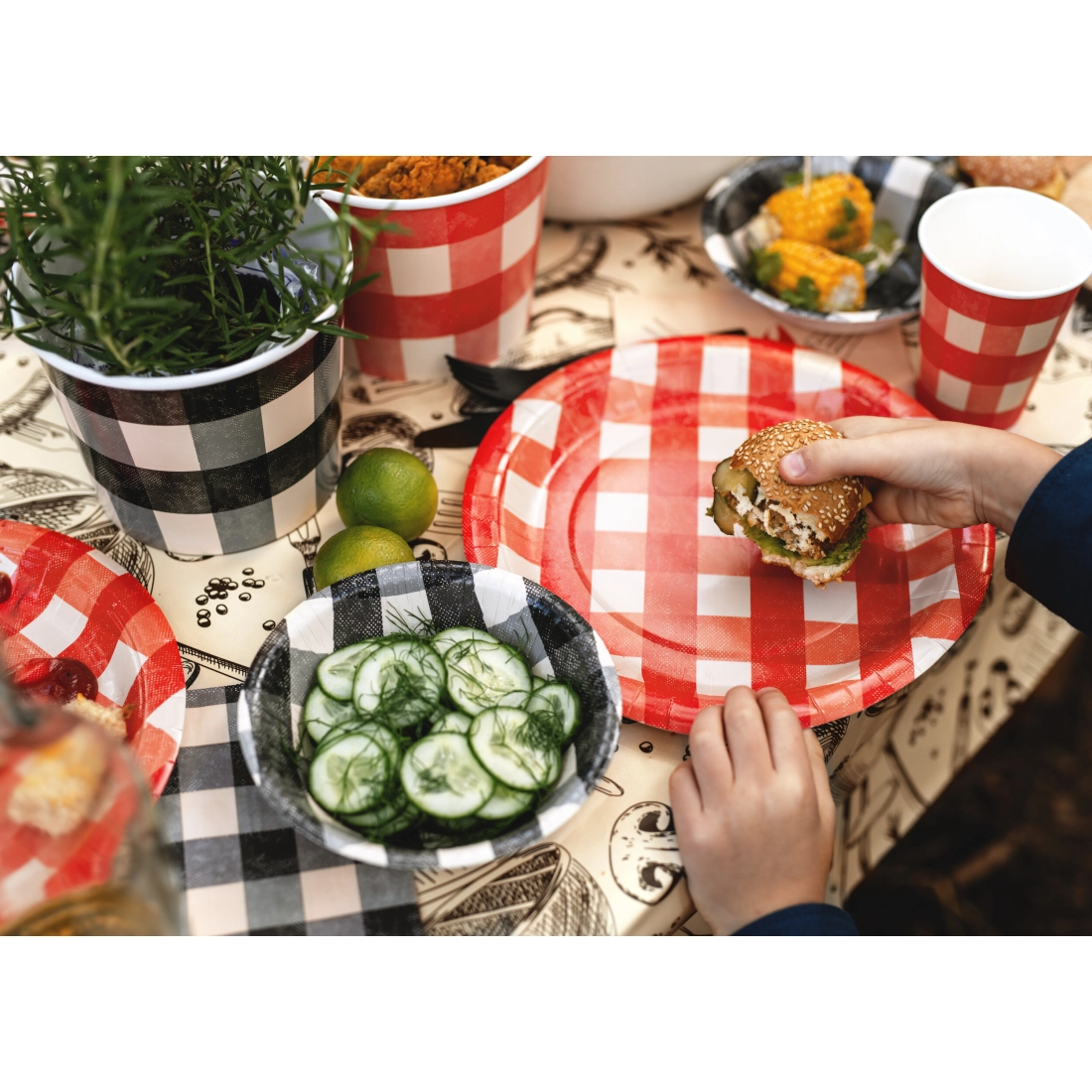 Papirnati party krožniki karo vzorec mix 27 cm, 6 kos