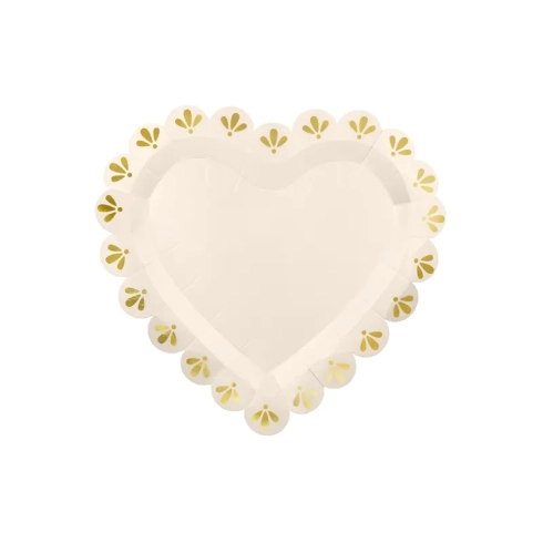 Party tanieriky papierové srdce krémovo zlaté 6 ks