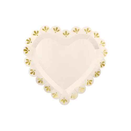 Papirnati party krožniki srce kremno-zlati, 6 kos
