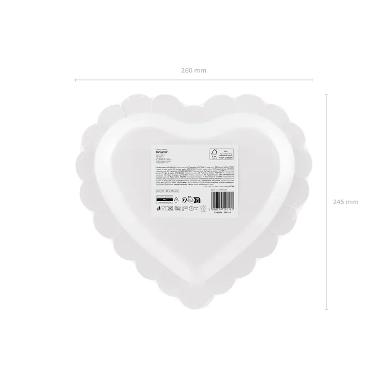 Papír party tányérok szív alakú krém-arany, 6 db