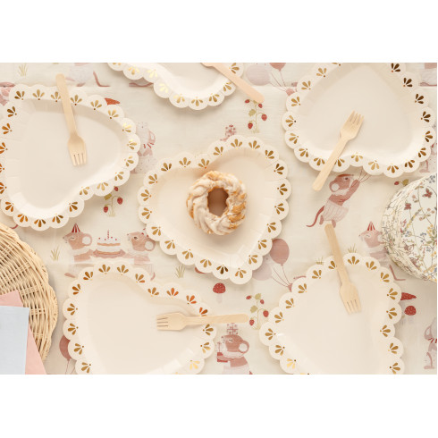 Party tanieriky papierové srdce krémovo zlaté 6 ks