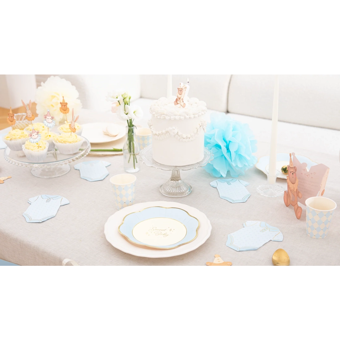 Sweet Baby kék papír partytányér, 6 db