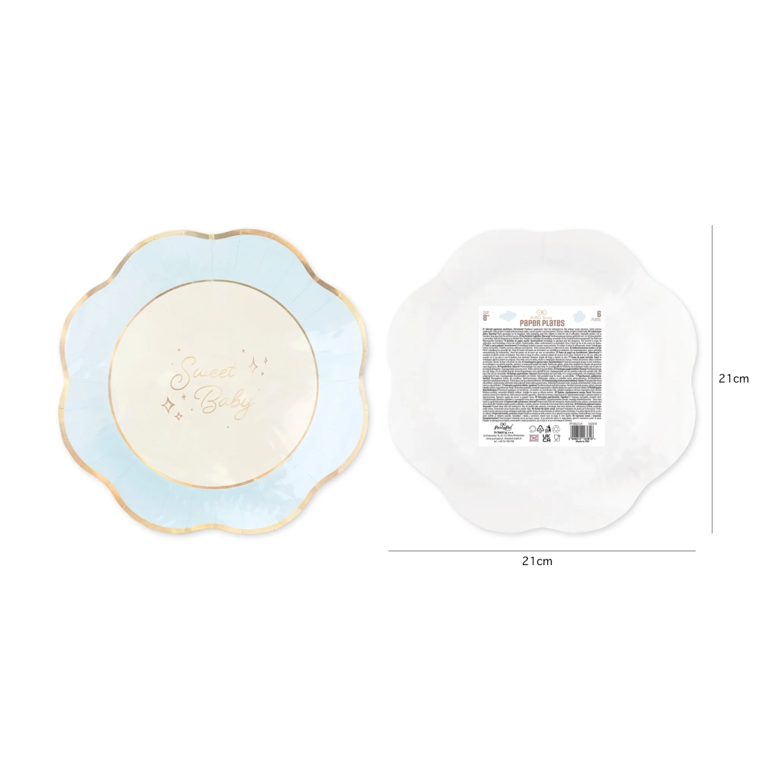 Sweet Baby kék papír partytányér, 6 db