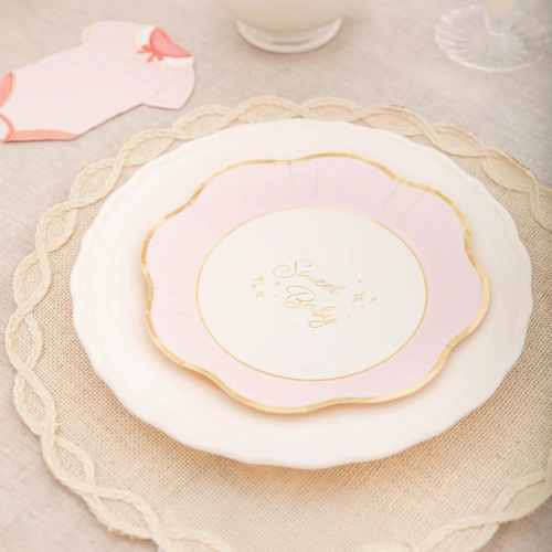 Farfurii de petrecere din carton Sweet Baby roz, 6 buc.