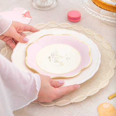 Papirnati party krožniki Sweet Baby roza, 6 kosov