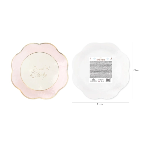 Papirnati party krožniki Sweet Baby roza, 6 kosov