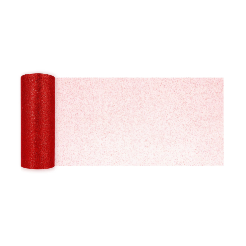 Party tylová dekorácia brokátová červená 15x900 cm