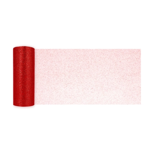 Decorațiune party din tul cu brocart, roșu, 15x900 cm