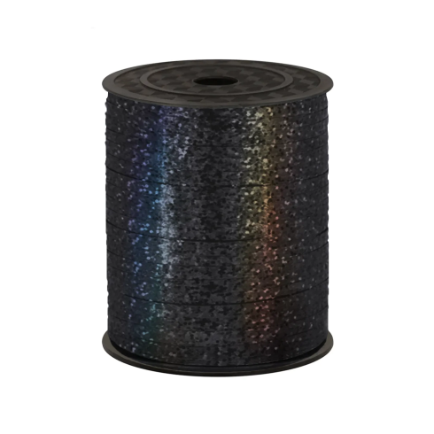 Plastová holografická stuha čierna na balónovú výzdobu 458 m