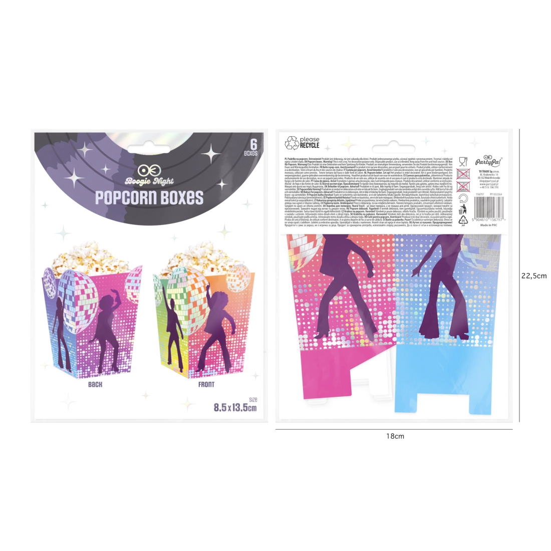 Retro Disco pattogatott kukorica doboz, 8,5×13,5 cm, 6 db/csomag