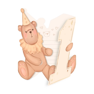 Vabilo na rojstni dan z medvedkom številka 1 z ovojnico