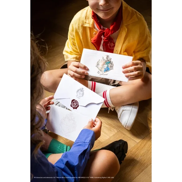 Invitații Harry Potter cu stema Hogwarts și plicuri, 18,5x9,5 cm, 6 buc.