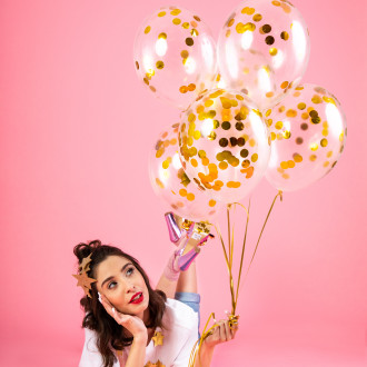 Prozorni baloni z napisom Happy New Year in zlatim konfeti, 27 cm, 3 kos