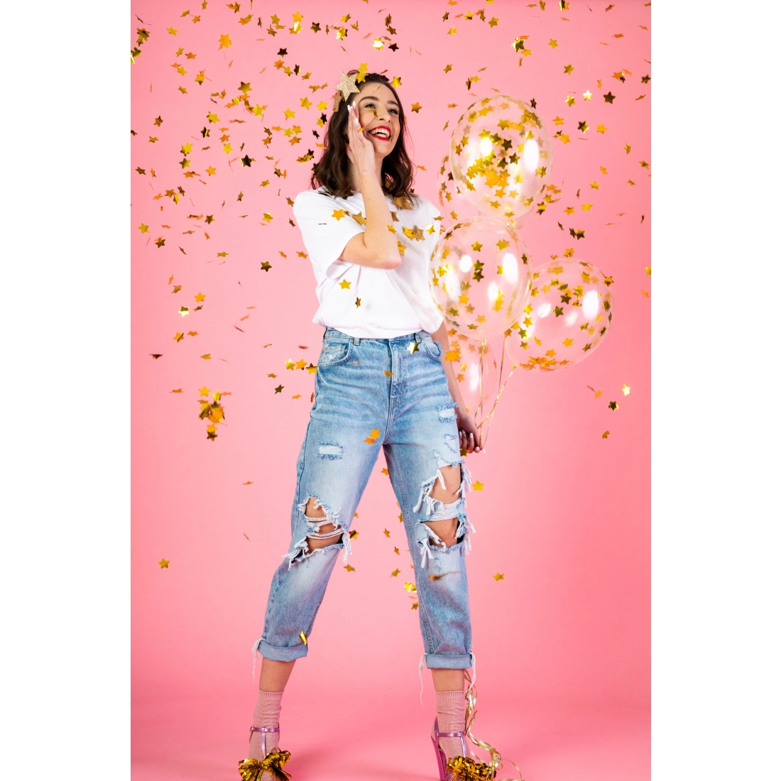 Prozirni baloni s natpisom Happy New Year i zlatnim konfetima 27 cm, 3 kom