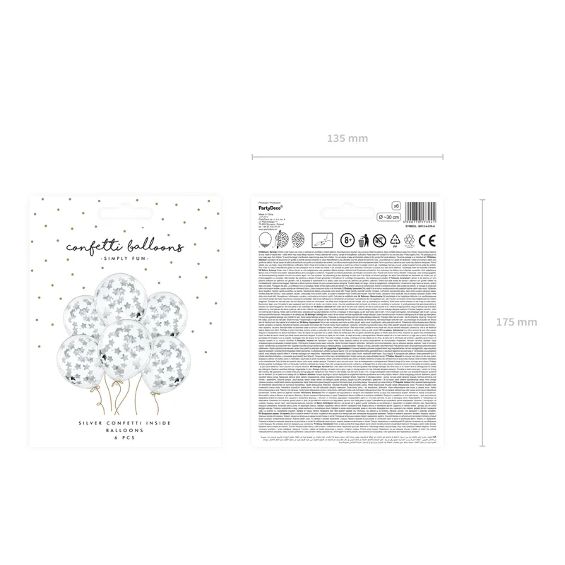 Baloane transparente cu stele argintii, 30 cm, 6 buc.
