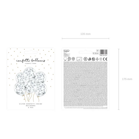 Prozorni baloni s srebrnimi zvezdami, 30 cm, 6 kos