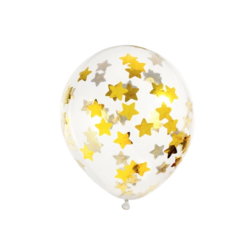 Palloncini trasparenti con stelline dorate, 30 cm, 6 pz.