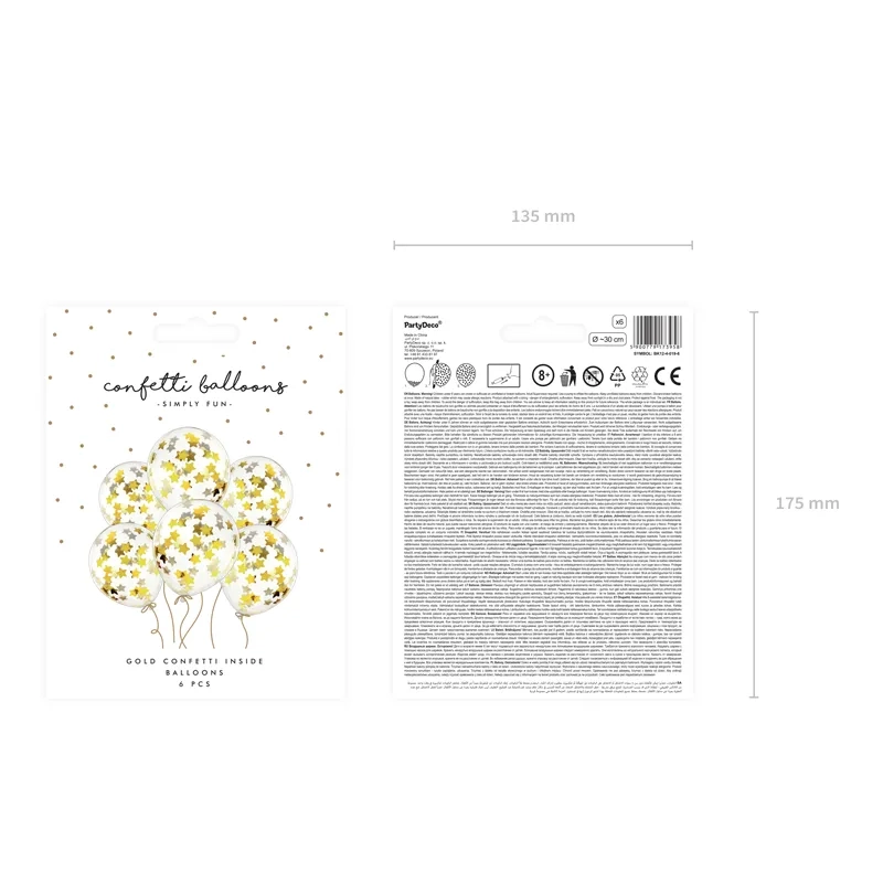 Baloane transparente cu steluțe aurii, 30 cm, 6 buc.