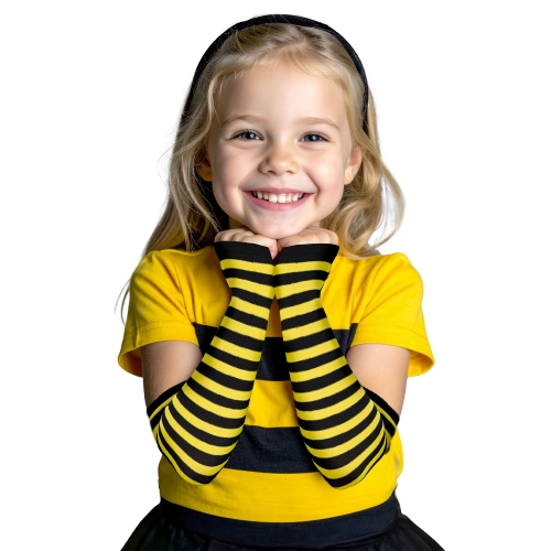 Csíkos, ujjatlan sárga-fekete party kesztyű