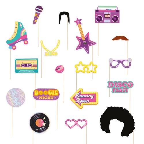 Set de accesorii pentru poze disco retro, 18 buc.