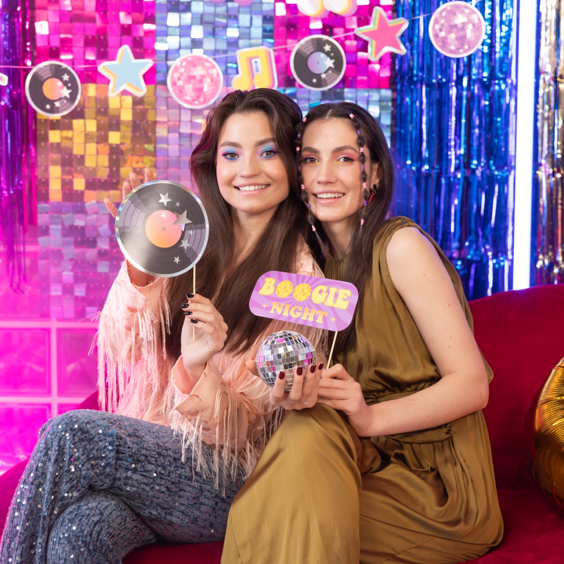 Retro diszkós fotórekwizitek, 18 darabos készlet