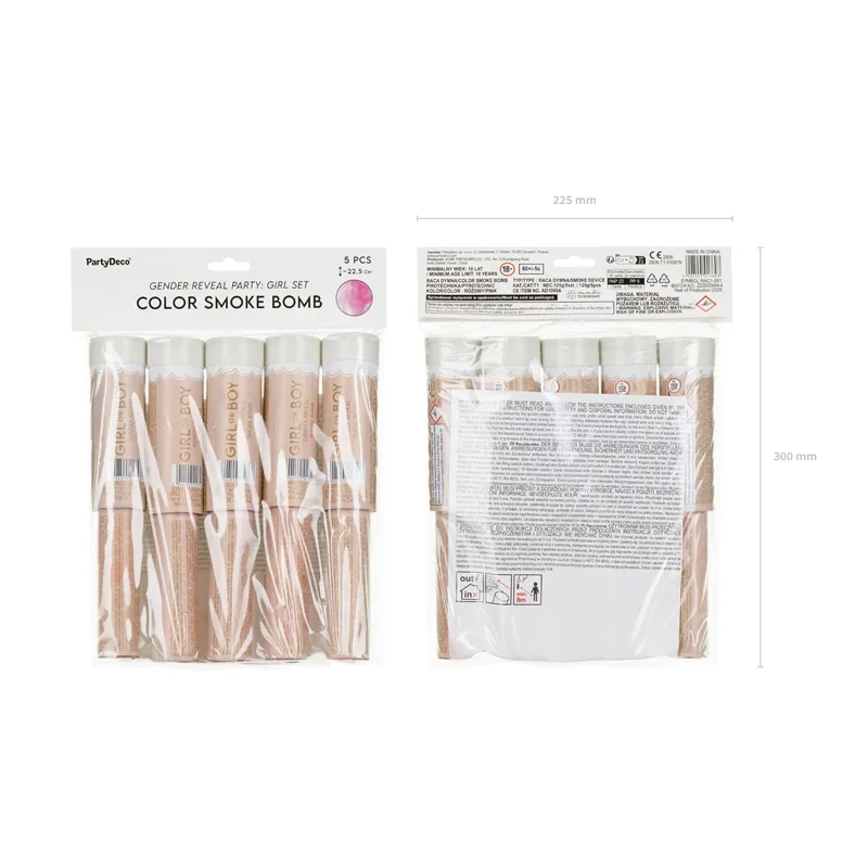 Růžová dýmovnice It’s a Girl 22,5 cm – sada 5 ks na odhalení pohlaví