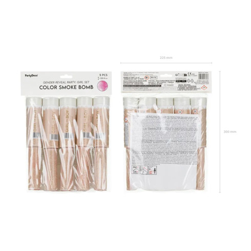 Ružová dymovnica It’s a Girl 22,5 cm – sada 5 ks na odhalenie pohlavia