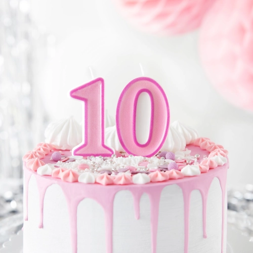 Rózsaszín születésnapi gyertyaszám 0 szegéllyel – tortadísz