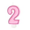 Lumânare roz pentru ziua de naștere, cifra 2, cu contur – decorațiune pentru tort